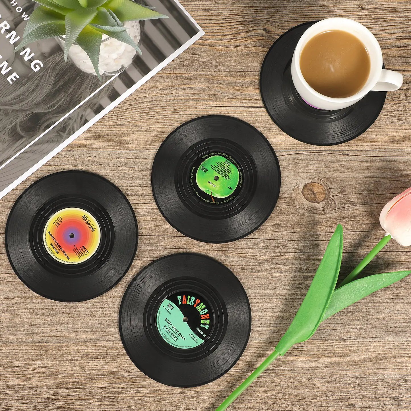 Vinyl Disk Coasters With Holder